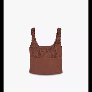 Zara Brown Ruched Short Sleeve Top